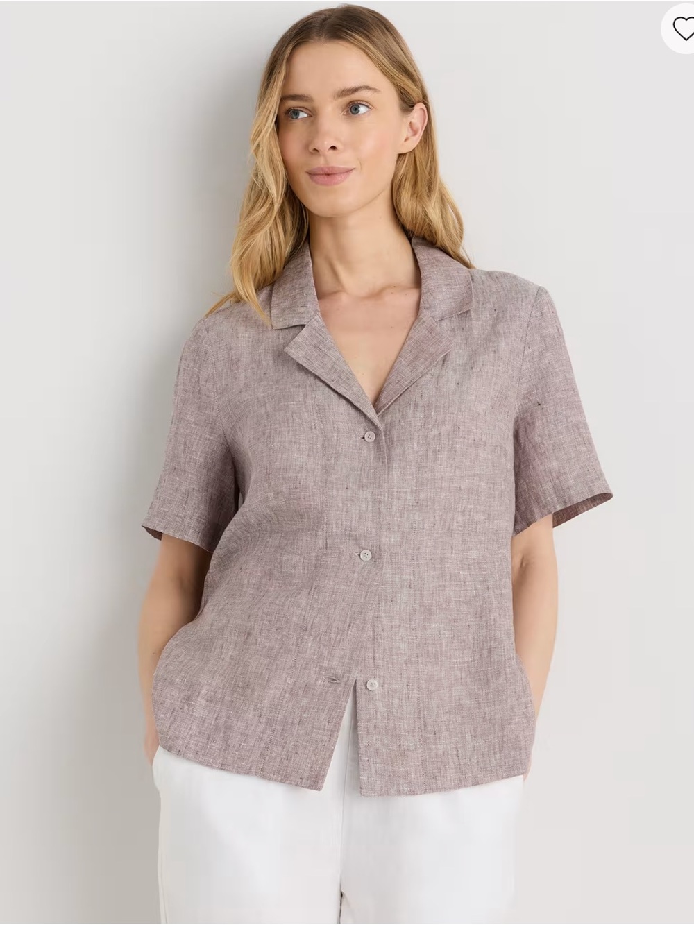 Quince 100% European Linen Short Sleeve Shirt in “taupe brown chambray”